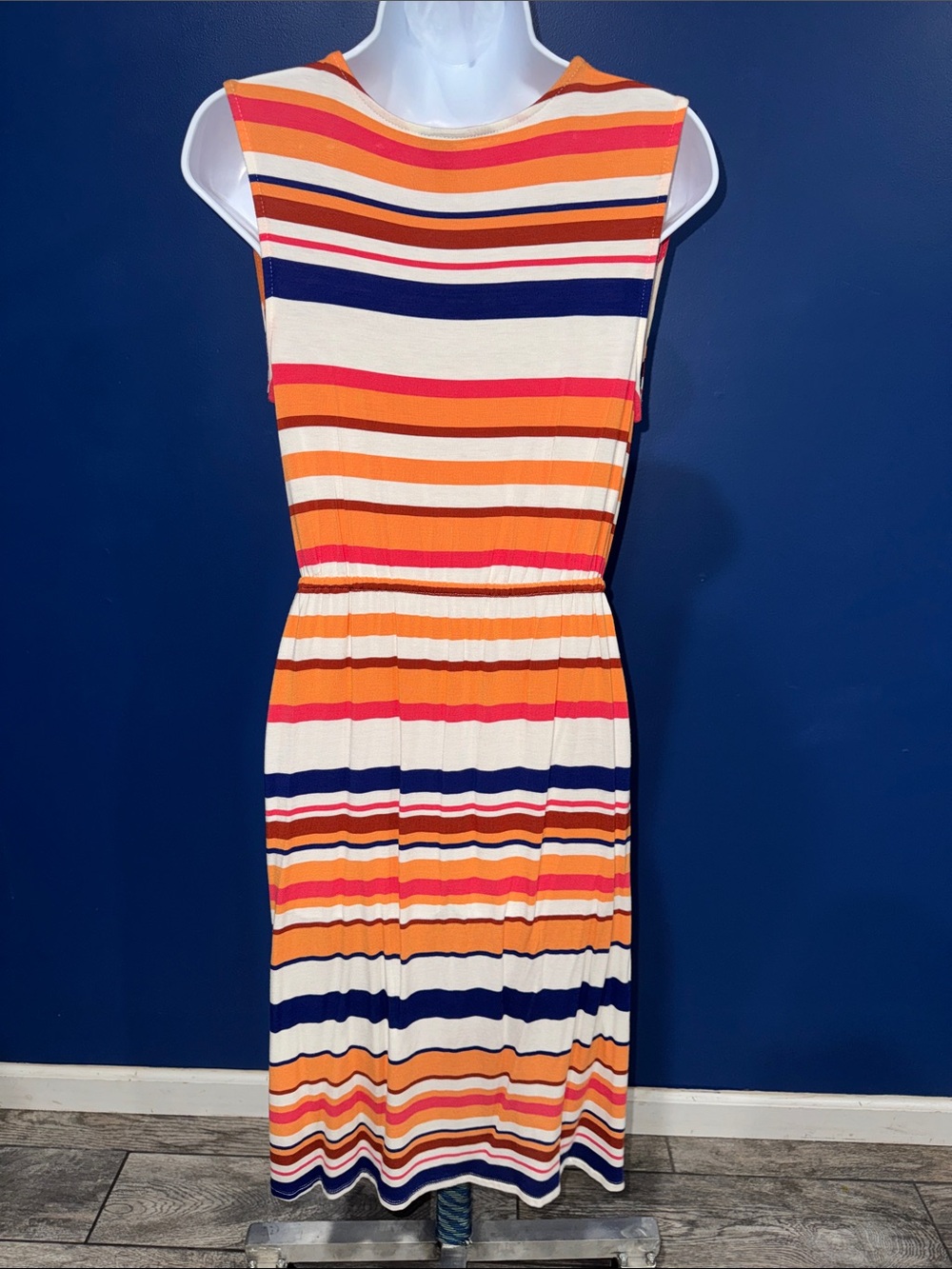 Merona- Orange & Navy Striped Sleeveless Dress Size Small - Picture 4 of 15